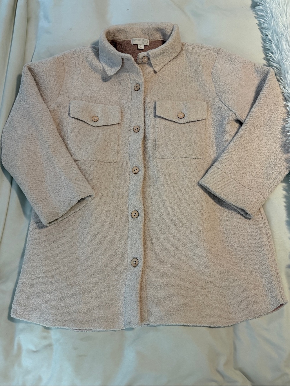 Barefoot Dreams Women’s CozyChic Double Knit Shacket Size Large Beige